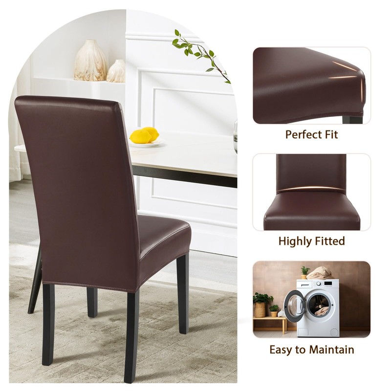 SearchI Waterproof PU Leather Dining Chair Covers Set of 6,
