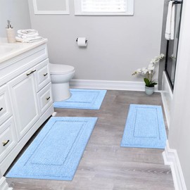 SHACOS Soft Fluffy Bathroom Rugs Set of 3 Pieces Bath Mats with U Shape Toilet Rugs Non Slip Washable Bath Rugs Absorbent Bathroom Carpet 16"x24"+20"x32"+U Shaped 20"x24", Light Blue