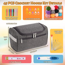 Aeelike Crochet Set for Beginners with Crochet Yarn, Useful Starter Crochet for Beginners, 2.0-8.0 mm Ergonomic Soft Grip Crochet Hooks Set, Grey Crochet Bag, Crochet Accessories