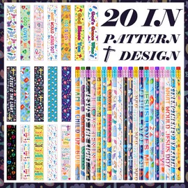 Estune 40 Pcs Christian Bible Verse Pencils Bulk First Day of School Pencils Valentine's Day Easter Gifts for Kids 20 Style Colorful Religious Scripture Pencils # 2 Church Supply