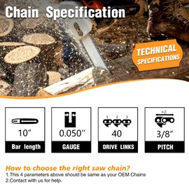 M.A.K 10 inch Chainsaw Chain 40DL Drive Link, 3/8LP Pitch, 0.050” Gauge, Fit for Craftsman, Echo, Poulan, Ryobi, Worx 10 inch Chainsaw Chains, 3pcs