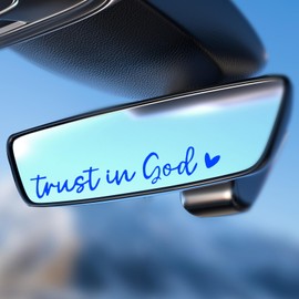 SWQS 2 PCS Car Stickers and Decals, Trust in God Rearview Mirror Sticker for Cars, Christian Automotive Rear View Mirror Accessories Decor for Women, Bible Verse Stickers Decals for Vehicles (Blue)