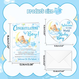 HOWAF New Baby Boy Card, New Baby Card for Birth of Boy, Congratulations Baby Boy Card, Newborn Baby Boy Cards with Acrylic Hanging Baby Keepsake for Baby Shower New Baby Gifts, Newborn Baby Gifts