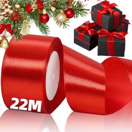 Gift Ribbon Red Wide Christmas Satin Ribbon Red Ribbon for Gift Wrapping Crafts Cakes 5 cm x 22 m Satin Silk Ribbon Decorative Ribbon for Christmas Valentine's Day Wedding Birthday Party