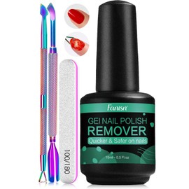 FANISN Gel Nail Polish Remover with Tools, 15ml (0.5 fl oz) - Acetone-Free, Quick Removal in 2-5 min, No Foil Soaking Needed, Safe for Natural Nails，Home DIY Use