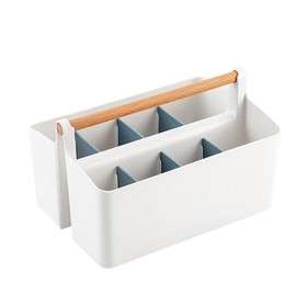 Futuhada Portable Storage Box, Box Organiser in Bathroom, Kitchen, White Multi-Purpose Caddy Organiser, Waterproof Storage Box with Wooden Handle and Compartments for Offices, Classrooms and Cupboards