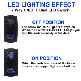 Waterproof Winch Power Rocker Switch On-Off 12V/20A 24V/10A 5Pin SPST Toggle Switch Blue Backlit, with Jumper Wires Set for Marine Boat Car Truck Trailer 4x4 Caravan RV SUV ATV UTV