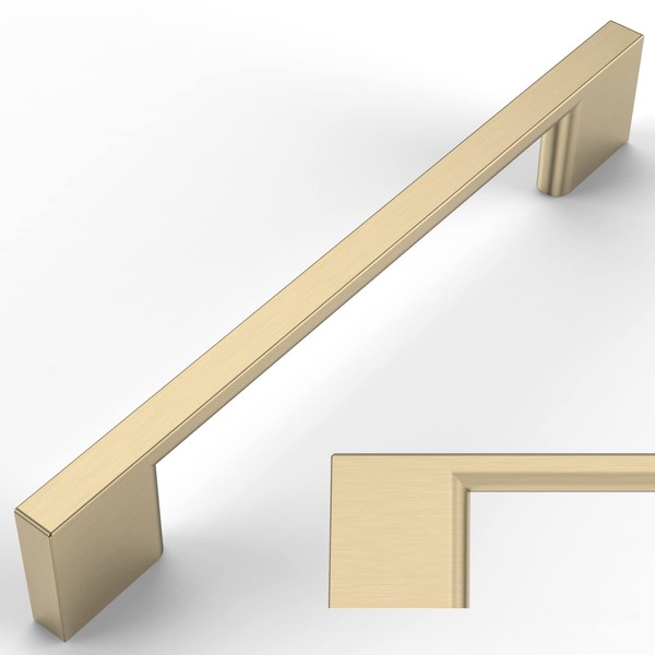 Amerdeco Pack of 10 Furniture Handles, Brushed Gold, 128 mm,