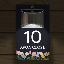 Custom Signs Solar Illuminated Modern Anthracite House Number Sign 24cm x 14.5cm Pastel Flowers
