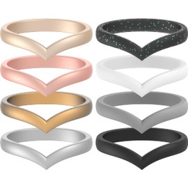 ThunderFit Thin Heart Shaped Silicone Wedding Rings for Women, Stackable Rubber Engagement Bands 2.7mm Wide 2mm Thick - 1/4/8 Variety Multipack (Pack H, Size 7.5-8 (18.2mm))
