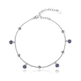 Womens Anklets 925 Sterling Silver Topaz Charm Anklet Bracelet Adjustable Ankle Foot Chain, Gift for Mother's Day