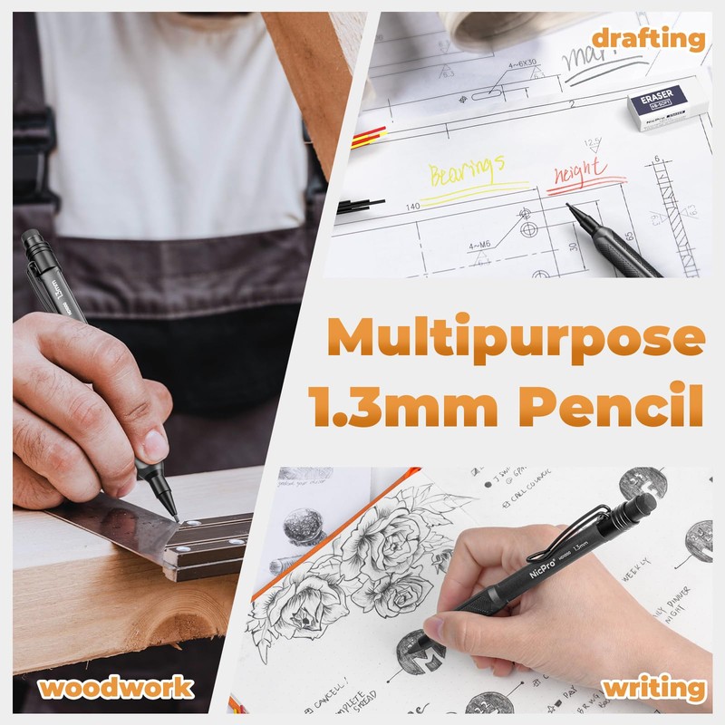 Nicpro 3 Pack Weatherproof Mechanical Pencil Set, 1.3mm Mechanical Pencils,
