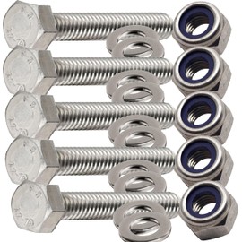 M5 x 70mm Hex Head Bolts Set with Nylon Nuts and Washers Stainless Steel Fully Threaded Bolt (Pack of 5)