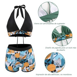 TAGNEFLOR Trajes de Baño Mujer 2 Piezas,Talle Alto Bikini Bañador para Dama,Adecuado bañadores para Playa Piscina Vacaciones (MX/US, Alfa, Mediano, Regular, Regular, Negro/Cocotero)