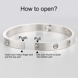 Love Bracelet for Women Stainless Steel Bangle Bracelet for Wedding Valentine's Day Gift (Sliver, 17)