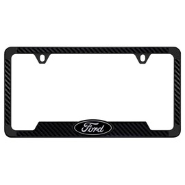 Black Carbon Fiber Vinyl Inlay License Frame with Black & Grey 3D Ford Oval Blackout Emblem