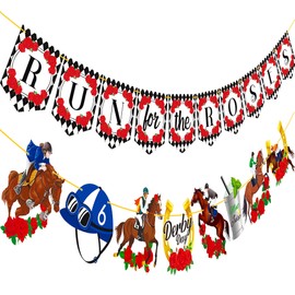 Run for The Roses Banner Kentucky Derby Decoration 2 Pack Kentucky Derby Banner Horse Racing Party Banner The Rose Derby Party Decoration for Derby Day Party Supplies