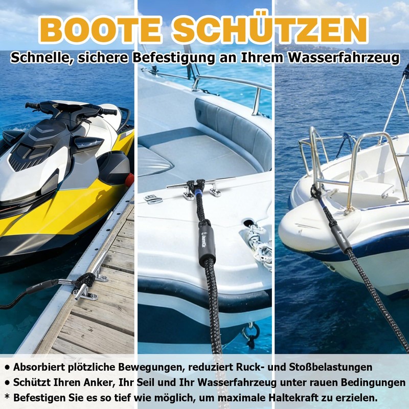 Bungee Boat Dock Line con clip in acciaio inox 316,