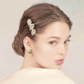 Iaceble Boho Pearl Leaf Hair Clips Gold Leaf Hairpins Crystal Leave Hair Barrette Vintage Pearl Rhinestone Barrette Decorative Hair Accessory for Women and Girl Headdress