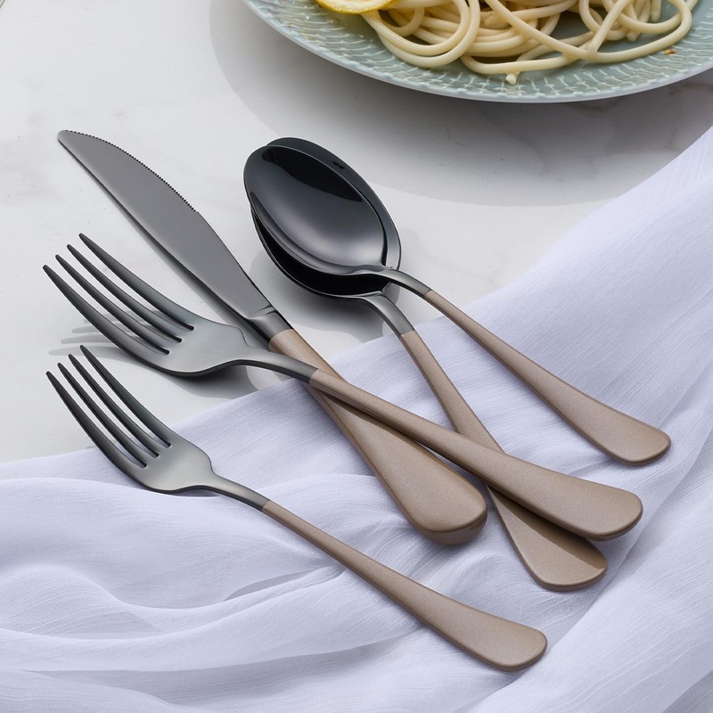 Onlycooker 20-Piece Black Silverware Set 18/0 Stainless Steel Flatware Brown