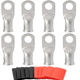 000 Gauge Tinned Copper Cable Lugs 8 PCS 3/0 AWG-1/2(M12) Ring Terminal Heavy Duty Wire Lugs Battery Lugs, 8 PCS 3/0 Guage terminals Battery Cable Ends Connectors with 8 PCS 3:1 Heat Shrink Tube