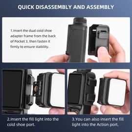 Flymile 2PCS Pocket 3 Magnetic Mini LED Light Accessories, 8700K Adjustable Fill Video Light with Quick-Release Dual Cold Shoe Expansion Adapter for DJI Osmo Action 5 Pro/4/3 Camera Cage Attachment