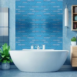 Sanyeskkiy 10pcs Waterproof & Non-Slip Mosaic Peel & Stick Wall Stickers, Heat-Resistant Self-Adhesive Tiles, Easy Cut DIY Multi-Room Decals for Kitchen Bathroom Bedroom Living Room (10, Blue)