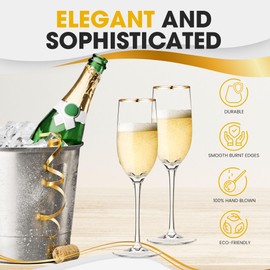 BERKWARE Premium Champagne Flutes - Crystal Champagne Glasses with Gold Rim - 7.7 oz each (Set of 6)