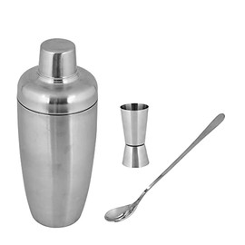 Kosma 3Pc Stainless Steel Cocktail Set - Bar Tools Set with Cocktail Shaker 600ml, Peg Measurer 30x60ml, Mixing Spoon 8"