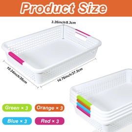BeapTcely 8 Pack Classroom Storage Baskets 15''x10''x3'' Large Plastic Classroom Paper Trays with Handle Letter Size A4 Paper Toy Basket Turn in Trays for Library, Office Desk Drawer Organizing (8)
