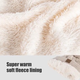 Alepo Beanie Hats for Women, Bobble Hat Women with Knitted Fleece Lined, Warm Winter Hats for Women Soft Ski Cuff Cap with Pom Pom(White)