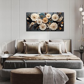 Large Wall Art for Living Room Bedroom Home Office Gold Flower Pictures Wall Art Modern Floral Artwork Framed Wall Decor Canvas Prints 20x40 In