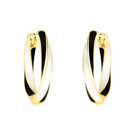 SOFIA MILANI - Women's Earrings 925 Silver - Black White Enamel Creole Earrings, Yellow Gold, No Gemstone