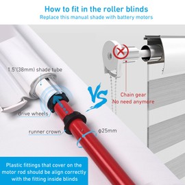 Rollerhouse ERB25 Battery Roller Shade Motor for DIY Electric Roller Blind/Shade Tubular Motor for 1.5 inch/38/40mm Tube