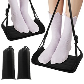Airplane Foot Hammock,Foot Rest Leg Rest with Wider Support,Office Desk Footrest,Comfortable Foot Sling for Long Flight Travel Voyage Essentials Plane Trip,Black (2 pack)