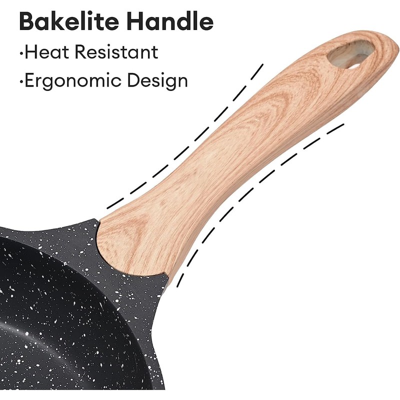JEETEE Nonstick Frying Pans Skillet with Lid, 8" Granite Non-Stick