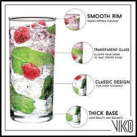 Vikko Water Glasses, Set of 6 Drinking Glasses, Thick and Durable Tumbler, 10 Ounce Tall Kitchen Glasses, Dishwasher Safe Highball Glass Tumbler, Heavy Duty Cups