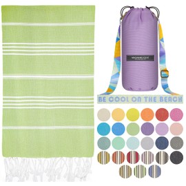 Madamelique Turkish Beach Towel with Beach Bag - 39 x 74 - Prewashed Beach Towels Oversized -%100Cotton - Quick Dry - Sand Free - Hand Loomed Turkish Bath Towels - Unique Turkish Towel (Pistachio)