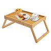 Kaukinye Bamboo Bed Tray Table with Foldable Legs, Breakfast Tray,