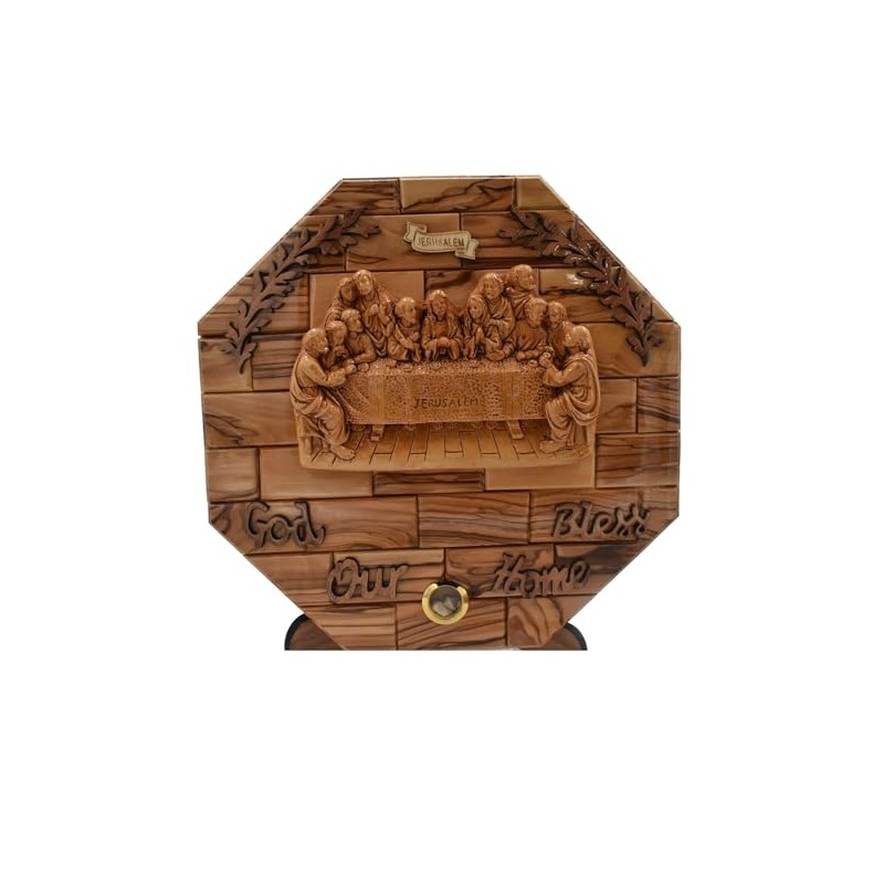 **Jerusalem Olive Wood Last Supper Wall Plaque - Handmade Olive