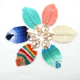 Colorful Leaf Tassel Keychain Keyring for Women Handmade Bag Charm Purse Charm Keychain Car Keyring Accessories(Colorful)