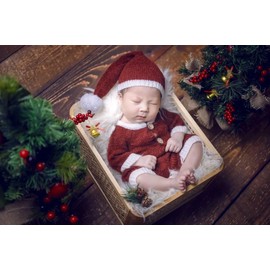 Christmas Newborn Baby Photo Shoot Props Outfits Crochet Clothes Santa Claus Red Hat Footed Pants Photography Props(red)