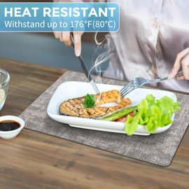 BARTHKIT Placemats Set of 6 Washable, Heat Resistant Table Placemats Wipeable Faux Leather Place Mats Non Slip, Waterproof Square Table Mats for Indoor Outdoor, Light Grey