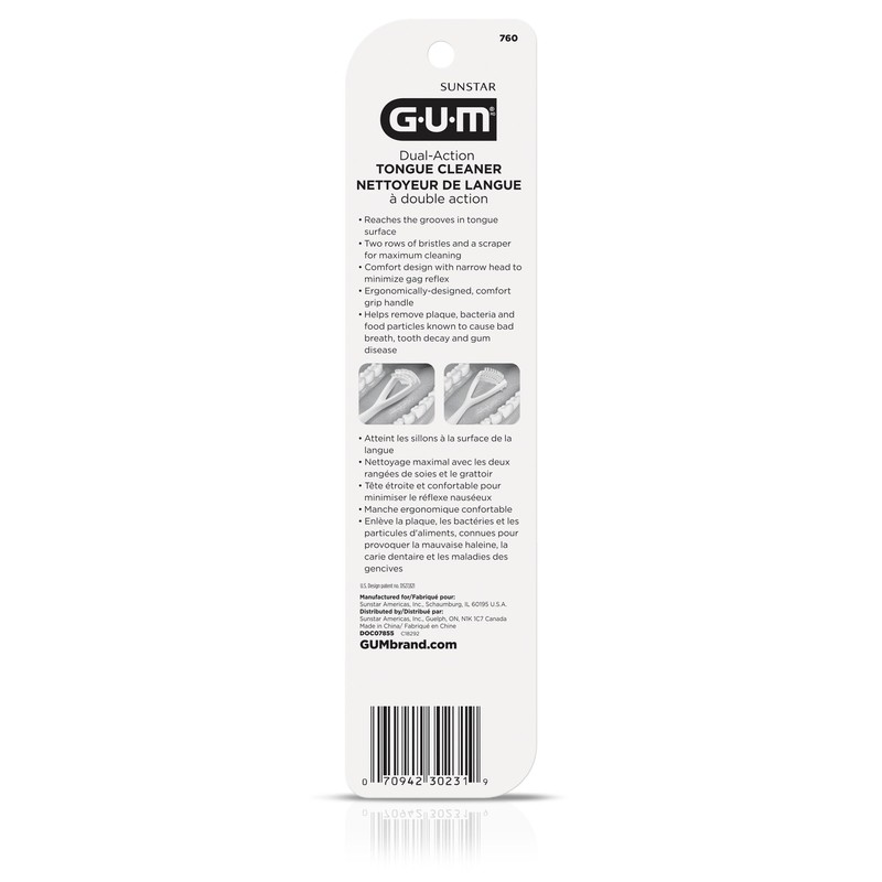 GUM Tongue Cleaner - Dual Action Soft Bristled Tongue Brush