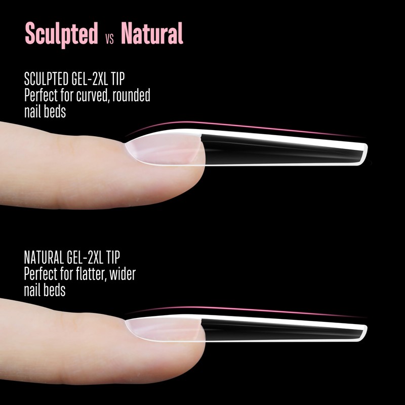 NOVO OVO Sculpted XXL Coffin Nail Tip for Curved Nails,