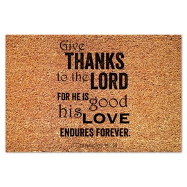 DecStic Give Thanks to The Lord for He is Good Coir Doormat Door Mat Farmhouse Family Prayer Durable Coir Non Slip Mat for Front Door High Traffic Areas 24x36in