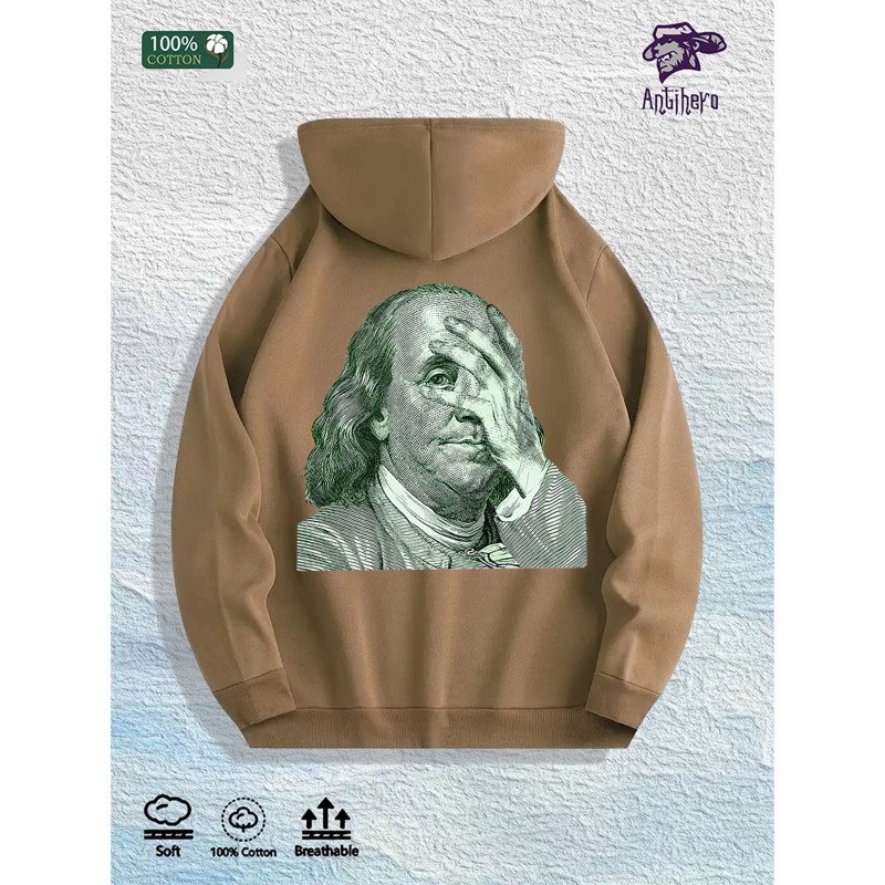 Ben Franklin Money Meme Graphic Hoodie 100% Cotton US Warehouse