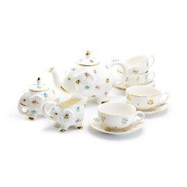 Grace's Teaware Grace Teaware Floral Elephant with Gold Trim Fine Porcelain Tea Set - 11-Piece Set