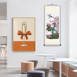 FOVNOT Asian Silk Scroll, Asian Scroll Wall Decor Asian Wall Art Silk Wall Scrolls Oriental Flowers Plant Decor Painting Scroll Oriental Wall Art Wall Hanging Decor Artscroll