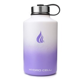 HYDRO CELL Stainless Steel Water Bottle w/ Straw & Wide Mouth Lids (64oz 40oz 32oz 24oz 18oz 14oz) - Keeps Liquids Perfectly Hot or Cold with Double Wall Vacuum Insulated Sweat Proof Sport Design (Lavender/White 64oz)*